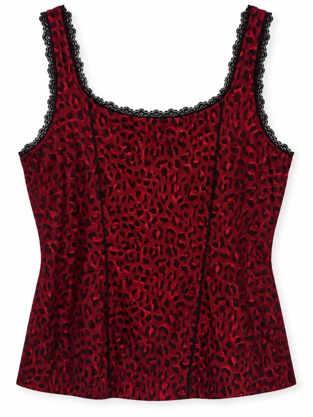 White House Black Market Red Leopard Jacquard Lace Trim Tank Top M Y2K